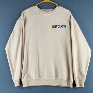Nascar Men's Crewneck Sweater in Beige with Embroidered Logo